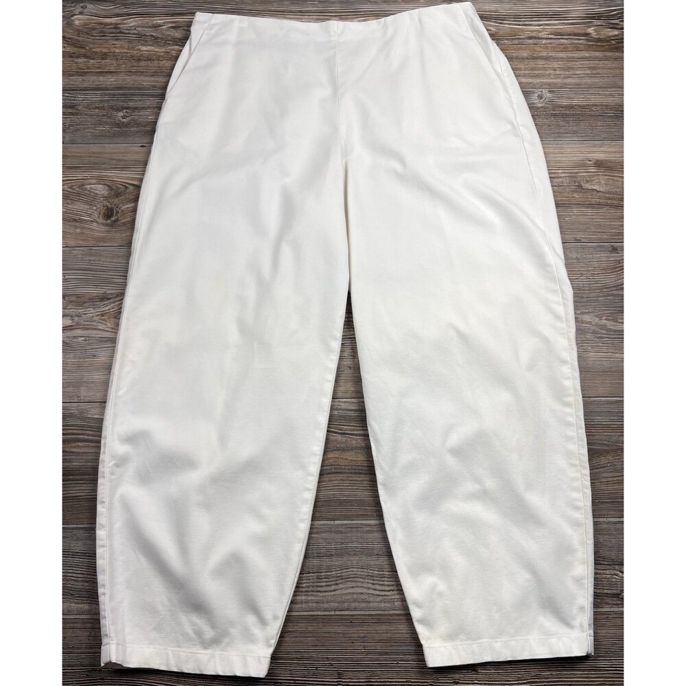 Eileen Fisher Pants White Cotton/Hemp Stretch Side‎ Zip Ankle XL (37x25.5) Beach